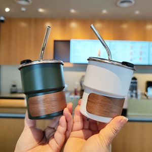 Stainless Steel Coffee Mug 300ml With Straw Outdoor Camping Cup Simple Design For Travel And Gift - Product Image 1