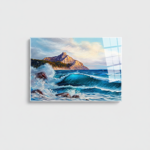 Printed <b>Canvas</b> Artwork Coastal Mountain View Landscape Art Deco Panel Hanging with Tempered Glass <b>Frame</b> - Product Image 2