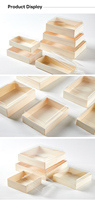 Boîte à sushi carrée en bois biodégradable et écologique, économique, avec couvercle transparent pour sandwichs, charcuterie et plateaux de confiseries