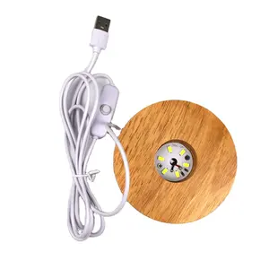 Инновационная деревянная круглая осветительная база, светодиодная осветительная стойка, основа для хрустального стекла, художественный дисплей с USB-кабелем