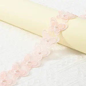 Vestido de novia de lujo tela de encaje flor encaje ajuste con perla colorida cinta de organza para embalaje