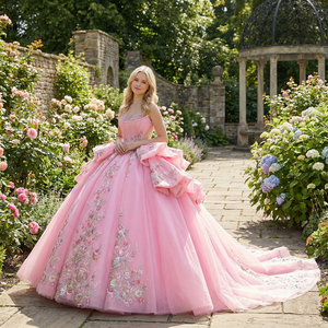 strapless open back dress The Salmon Pink Embroidered Kalidar Dress main image 1