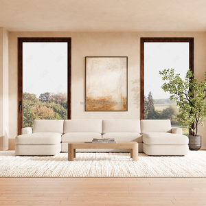 Sageliving moderno soggiorno in legno di quercia durevole U-Chaise divano contemporaneo con struttura solida soggiorno mobili - Product Image 2