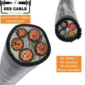 Câble d'alimentation en cuivre VV isolé en PVC, gaine extérieure en PVC, 0,6/1 kV, 5x25 mm², NYY Multi CU - Product Image 1