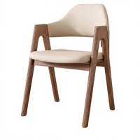 Chaise de salle à manger moderne en cuir PU avec cadre en bois d'hévéa, chaise d'appoint en bois avec accoudoirs pour la maison, le restaurant et la cuisine