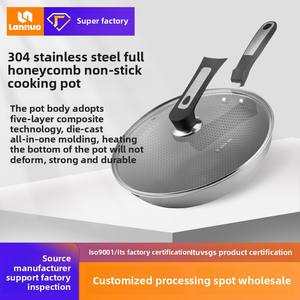 Poêle wok antiadhésive en acier inoxydable 304 véritable Batterie de cuisine plate sans fumée compatible avec l'induction pour un usage domestique - Product Image 4