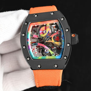Montre mécanique squelette de luxe personnalisée style RM pour homme, boîtier noir, art graffiti, mouvement ajouré coloré, montre de sport de luxe - Product Image 1