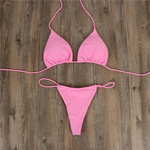 Personalizable Color sólido Sexy negro de dos piezas mostrar cintura playa <span class=keywords><strong>Bikini</strong></span> mujer <span class=keywords><strong>Tanga</strong></span> traje de baño bikinis <span class=keywords><strong>y</strong></span> Bañadores - Product Image 2