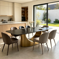 Table à manger rectangulaire de luxe moderne en pierre frittée YUANCHANG, design unique en U, finition brossée antique, mobilier de salle à manger
