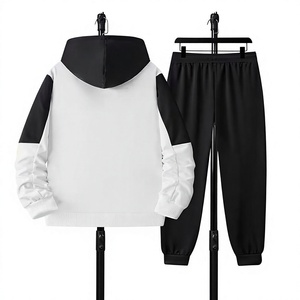 Men's Black <b>White</b> Color Blocking Customized Breathable 340g Hoodie <b>Jogger</b> Set Casual Winter Wear Knitted Cotton Sweatshirt Pants - Product Image 3