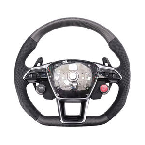 Avec bouton de démarrage Volant S-<span class=keywords><strong>Line</strong></span> en cuir et fibre de carbone pour Audi TT R8 A4 A5 B8 B9 S4 RS6 A6 C7 <span class=keywords><strong>RS</strong></span> Q5 Q6 Customizion - Product Image 2