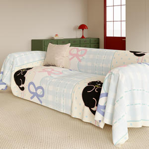 Little Black Cat With Bow Sofa <b>Cover</b> Printed Elastic <b>Stretch</b> Imitation Linen Pad Type Machine Wash Modular Sofa Slipcover - Product Image 4