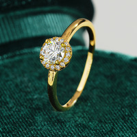 Bague solitaire halo en moissanite ronde, argent 925 plaqué or, bague de fiançailles, de mariage ou de promesse pour femme, cadeau