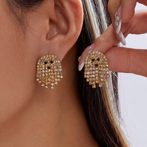 Pendientes <span class=keywords><strong>de</strong></span> Fantasma con Borlas <span class=keywords><strong>de</strong></span> Cristal AB y Borlas <span class=keywords><strong>de</strong></span> Cadena en Plata y Oro, 2 Colores, para Fiesta <span class=keywords><strong>de</strong></span> Halloween, para <span class=keywords><strong>Mujer</strong></span> - Product Image 2
