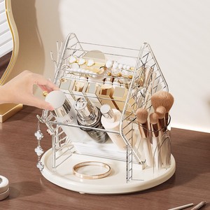 Rotating Cosmetic <b>Storage</b> <b>Box</b> Desktop Lipstick Organizer Skincare Makeup Brush Holder 4 In 1 <b>Plastic</b> Makeup Organizers - Product Image 3