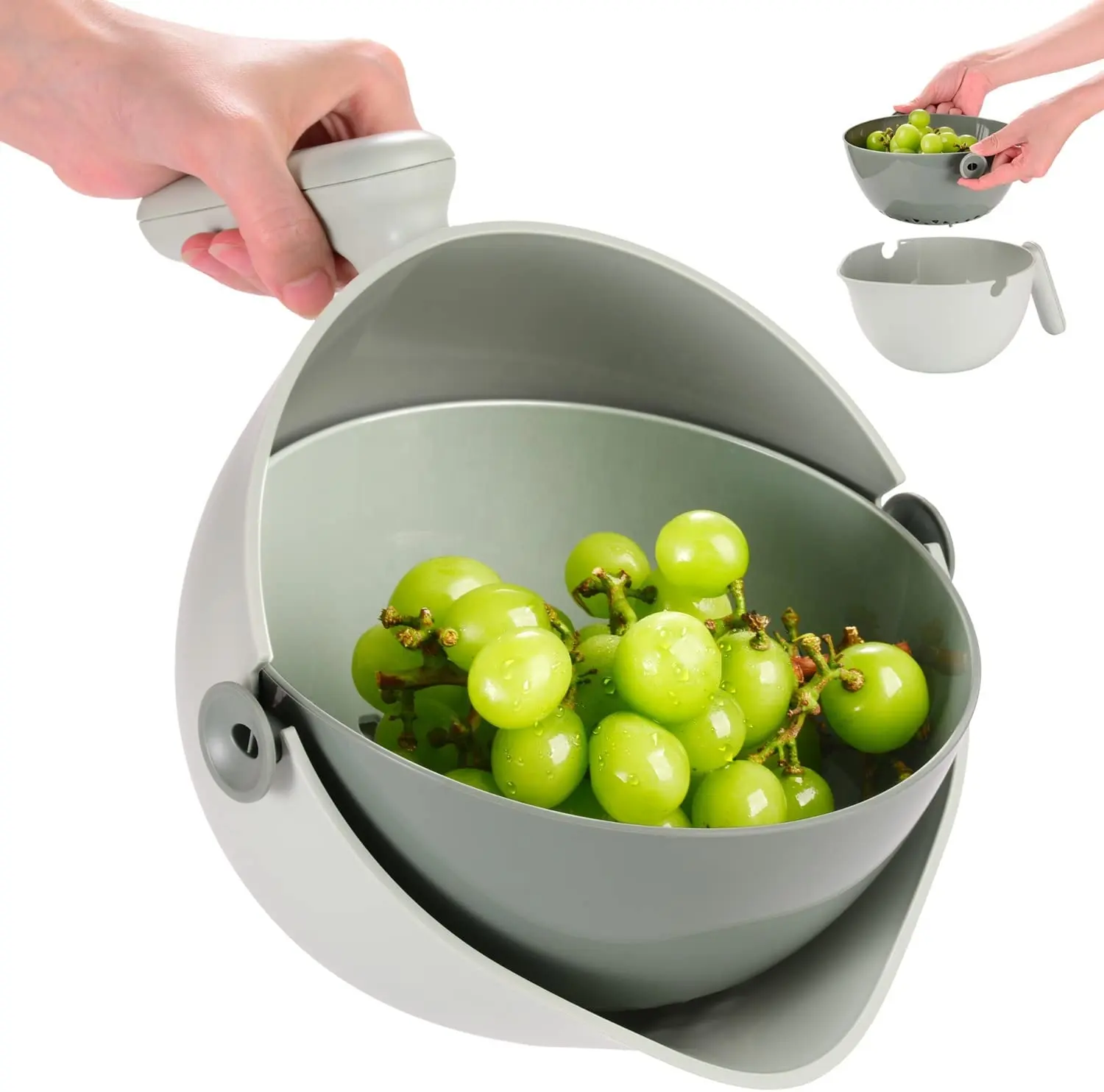 מכירה לוהטת 2 ב 1 ירקות פירות לשטוף מטבח פלסטיק ניקוז סל מסתובב מסננת מסננת עם ידית