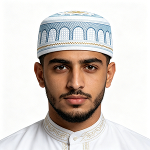 Chapeau Kufi islamique brodé pour homme, bonnet de prière musulman en coton de qualité supérieure, topi respirant à motif géométrique pour le Ramadan et l'Aïd - Product Image 1
