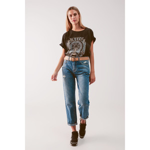 Jean taille haute avec fente sur la cuisse en bleu moyen - Product Image 4