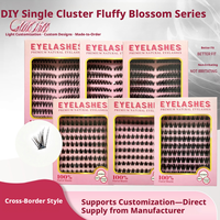 Cils en grappe synthétiques véganes en gros, 6 styles, avec emballage noir personnalisé OEM, multi-densités, courbure D, pour pose individuelle DIY