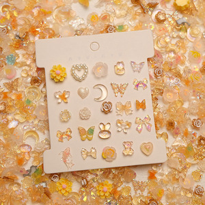 Kit de Accesorios de Resina con Parte Posterior Plana en Color Naranja, Diseño Floral, para Manualidades, Uñas, Otoño e Invierno - Product Image 1