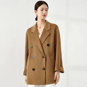 2022 New Water Ripple Double-Sided Cashmere Coat Female Autumn And Winter Woolen Wholesale