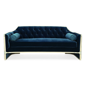 Sofá de Terciopelo Azul Moderno y Lujoso con Respaldo Acolchado para Sala de Estar, Muebles para Recepción de Hotel - Product Image 1