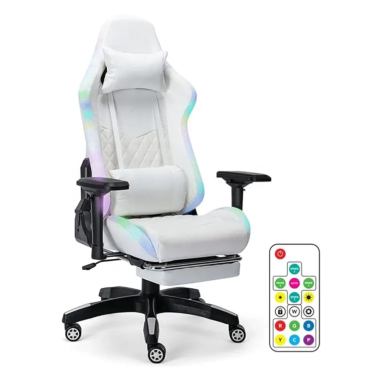 하이 백 홈 오피스 컴퓨터 안락 의자 흰색 요추 지원 회전 RGB 비디오 게이머 음악 스피커 가벼운 4d 암이있는 게임 의자