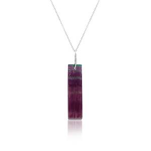 Collar con Colgante de Fluorita Natural en Barra, Cadena de Plata 925, Forma Geométrica, Unisex, Uso Diario, Joyería de Cristal para Sanación de Chakras - Product Image 1