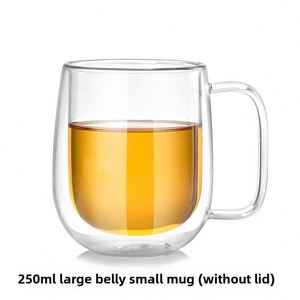 Mug à café isotherme en verre double couche résistant à la chaleur avec poignée et couvercle, logo personnalisable, adapté à l'exportation transfrontalière - Product Image 2