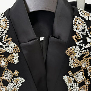 Ensemble Blazer et <span class=keywords><strong>Pantalon</strong></span> Large Femme Luxe Perles Bodycon, Veste Bouton Unique et <span class=keywords><strong>Pantalon</strong></span> Fendu - Product Image 5