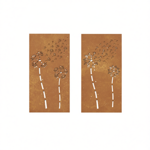 Decorazione Murale in Acciaio Corten con Design Floreale 41.3x21.7 Pollici, Ornamento da Giardino e Patio, Finitura Naturale Rettangolare per Esterni - Product Image 1