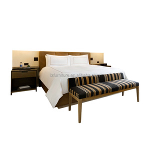 3 Star Hotel Bedroom Furniture Set Solid Wood Headboard <b>Bed</b> Frame With Nightstand & <b>Bed</b> <b>End</b> Bench For Resort Hotel Project - Product Image 3
