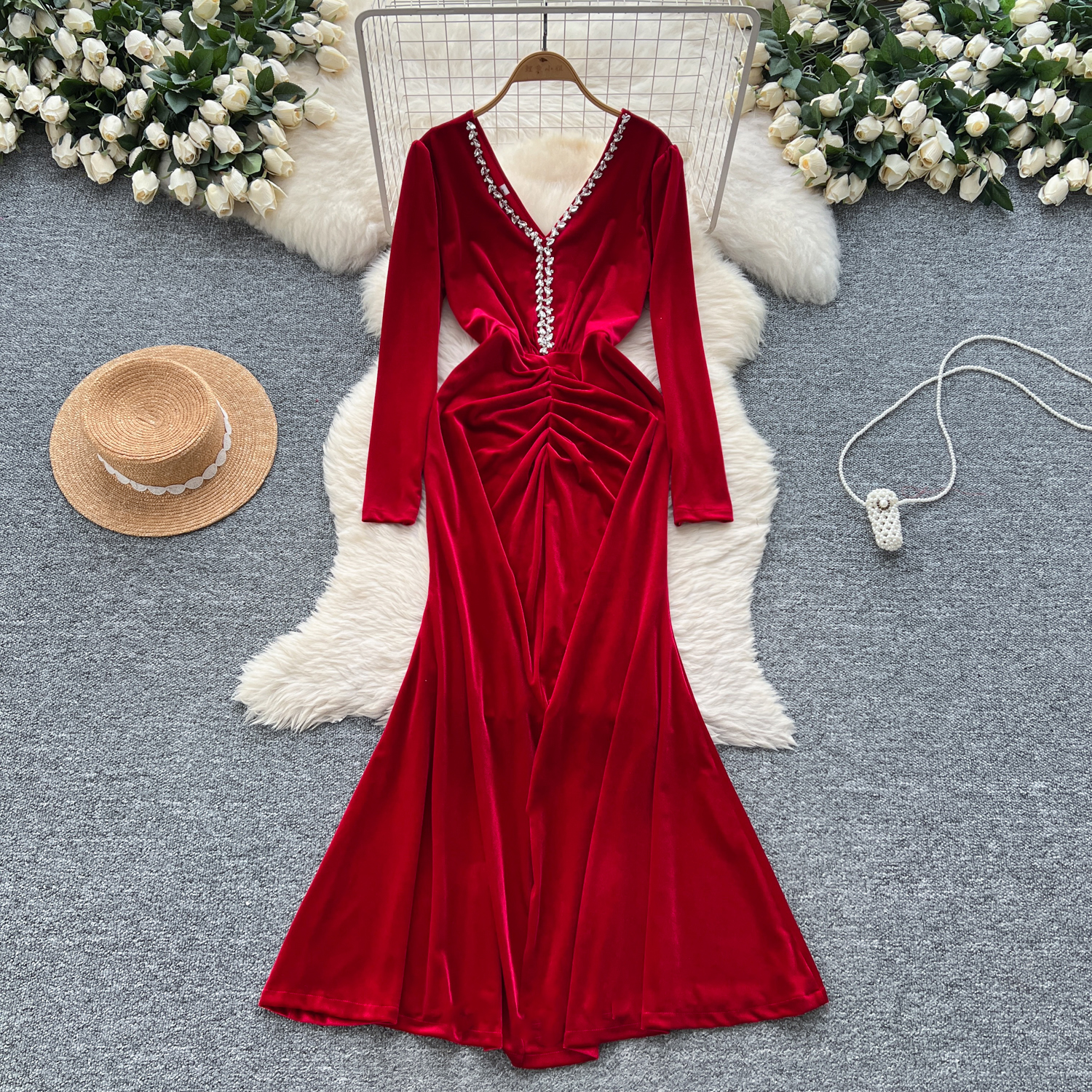 open chest dress long sleeve Open Chest Black Embellished Long Dress L