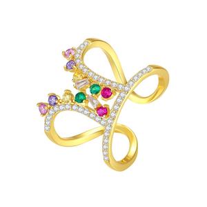 Bague géométrique en laiton plaqué or 18 carats avec zircone pavée pour femmes, style romantique avec ouverture pour pierre précieuse ronde - Product Image 4