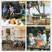 Table de camping portable, tables en métal réglables en hauteur avec plateau en maille et sac en maille