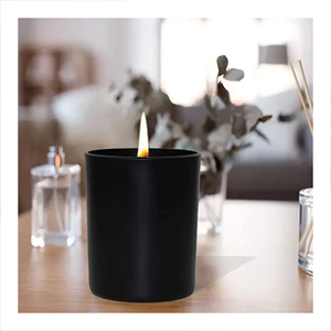 Bocaux à bougies en verre noir givré parfumé de 10 oz, vides, avec couvercle en bois ou en métal - Product Image 1