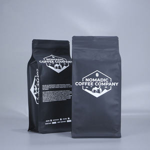 Tas kemasan biji kopi PE dasar persegi hitam 12oz 250g 500g kustom cetak dengan katup dan ritsleting - Product Image 3