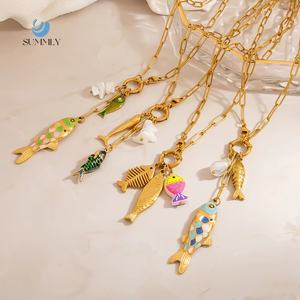 Ciondolo di pesce oceano 18K oro placcato in acciaio inox catena fai da te collana gioielli moda accessori - Product Image 1