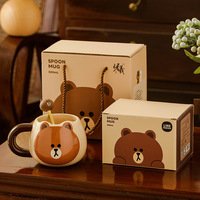 Mug en céramique marron motif ours de dessin animé, tasse à lait mignonne pour le petit-déjeuner, mug à café ours