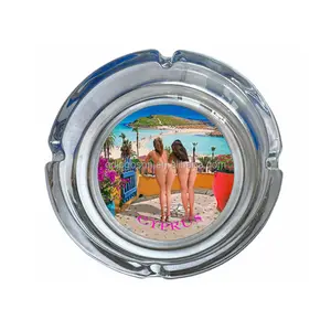 2023新款时尚古董眼镜烟灰缸定制圆形矩形透明照片玻璃烟灰缸