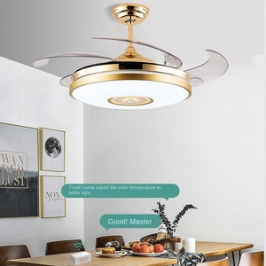 Modern 42-Inch Retractable Ceiling Fan <b>Light</b> with <b>LED</b> Luxury Invisible Styles Gold for Hotel Living <b>Room</b> Remote Control Included - Product Image 2