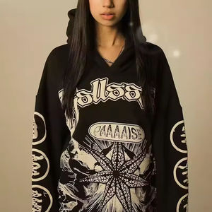 Graphic Pullover <b>Hoodie</b> Cropped Woven Casual Designer Luxury Custom Rhinestone Eco-Friendly Oversized Streetwear - Product Image 4