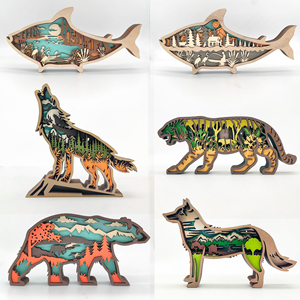 Uionen Multi-layer Carved Wooden Animal <b>Crafts</b> Creative Home Desktop Tabletop Decorative Wood Ornaments - Product Image 1