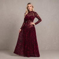 Robe longue grande taille à imprimé géométrique, manches longues, col montant, évasée, pour soirée formelle, pour femme 2026