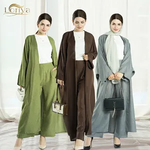 2023 Fashion New EID Design Islamic Clothing Linen Fabric Turkey Abaya Set Dubai Muslim Women Dress Abaya