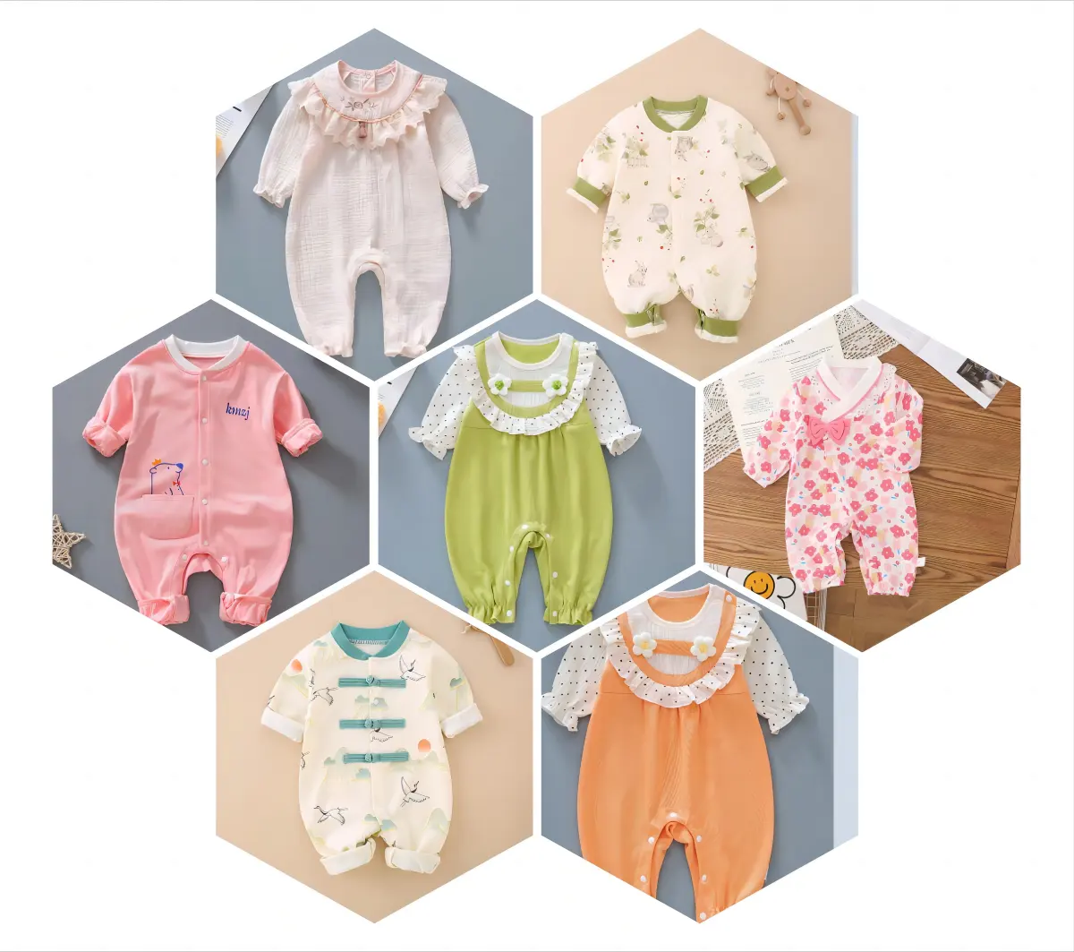 2022 new cotton knitted baby boys and girls spring and autumn Jumpsuit pajamas climbing suit quantity custom printed neutral