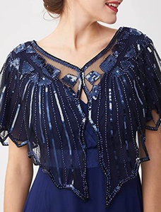 1920S khăn choàng kết thúc tốt đẹp <span class=keywords><strong>sequin</strong></span> đính cườm buổi tối CAPE cô dâu khăn choàng Bolero cái mỏ che đậy tuyệt vời Gatsby retro cổ điển Roaring 20S - Product Image 3