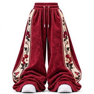 Custom <b>Women</b> Flare <b>Trousers</b> Cotton Fleece Elastic Waist Wide Leg Loose Style Casual <b>Women's</b> Pants Double Color <b>Baggy</b> Sweatpants - Product Image 1
