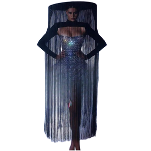 إكسسوار رأس شبكي منسوج صيفي لامع مزين بالخرز والكريستال مع شراشيب للحفلات والعروض وأجواء البار التفاعلية - Product Image 2