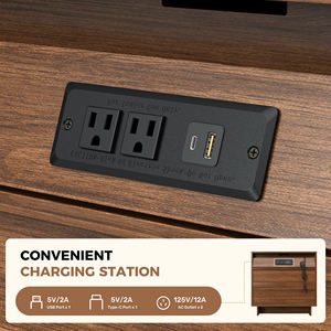 Mesita de Noche Moderna de Madera con 3 Cajones, Puertos USB, Tomas de Corriente, Textura de Hoja en Relieve, Gran Almacenamiento, Mueble para Dormitorio o Sala de Estar - Product Image 5
